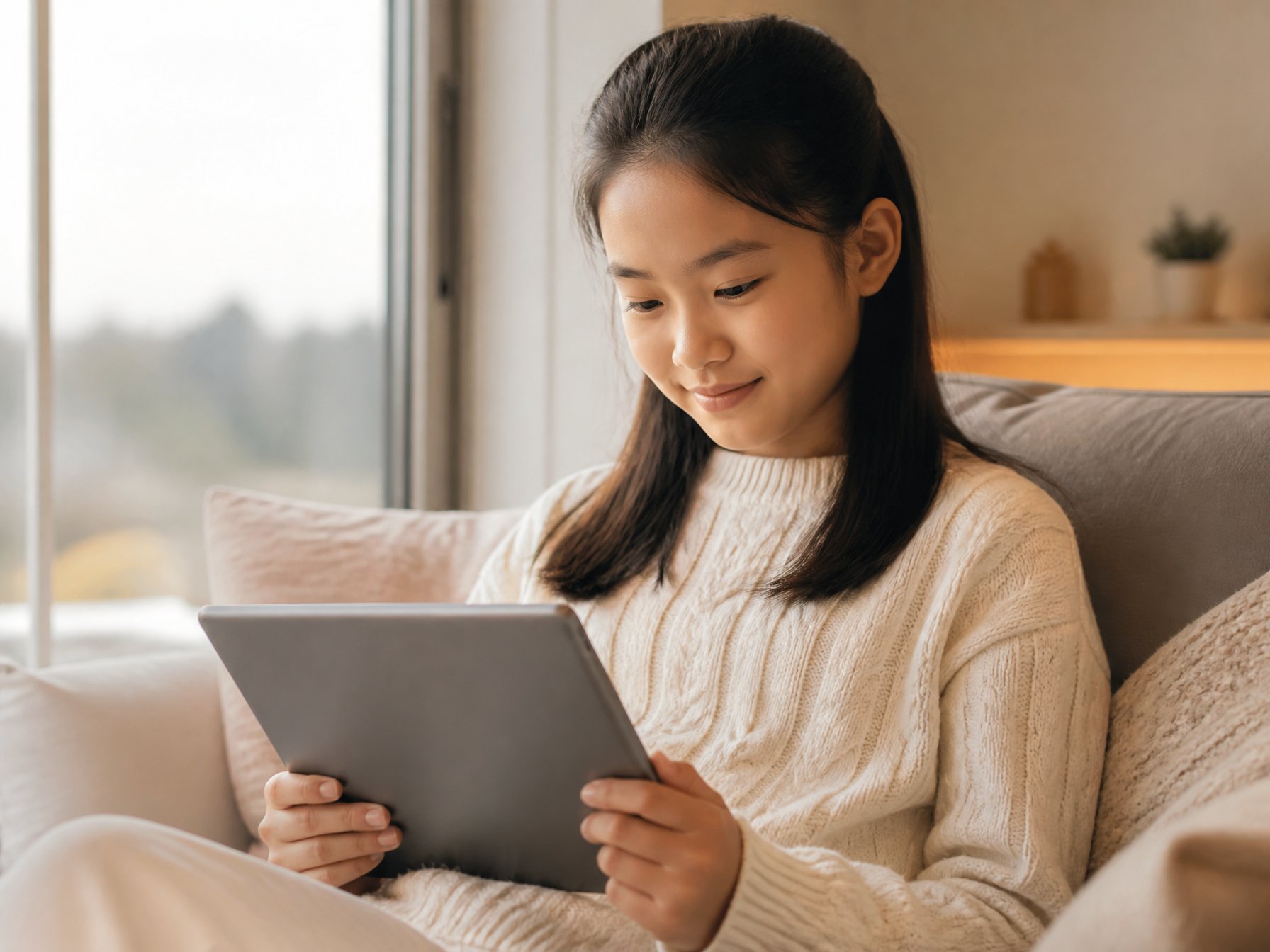 A student learning on a tablet at home