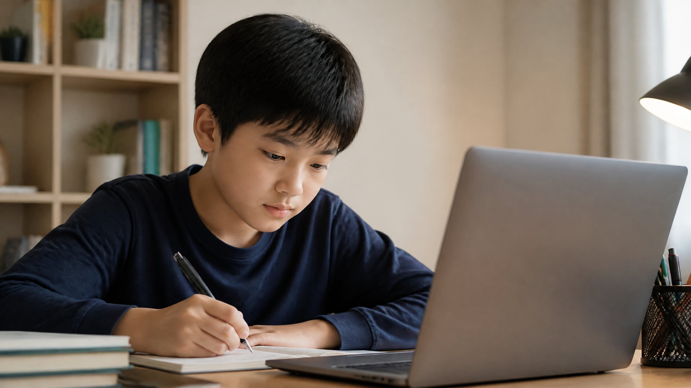 A student working through a lesson on a laptop